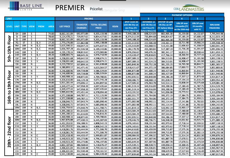 Baseline premier price 1 jan