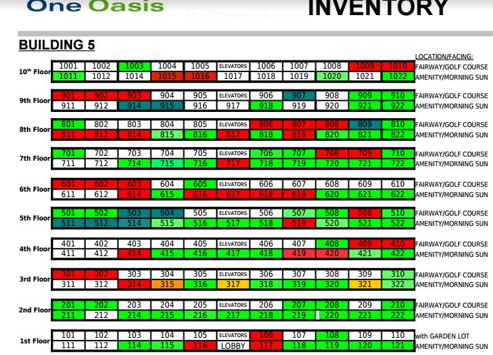 One Oasis bldg. 5 inventory 1 April
